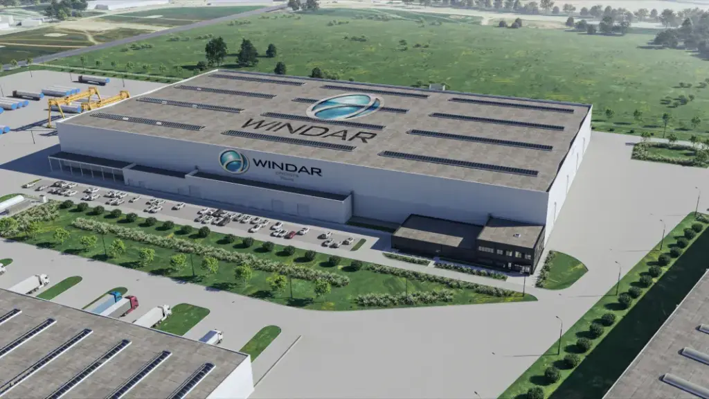 Widok z lotu ptaka na zakład produkcyjny Windar